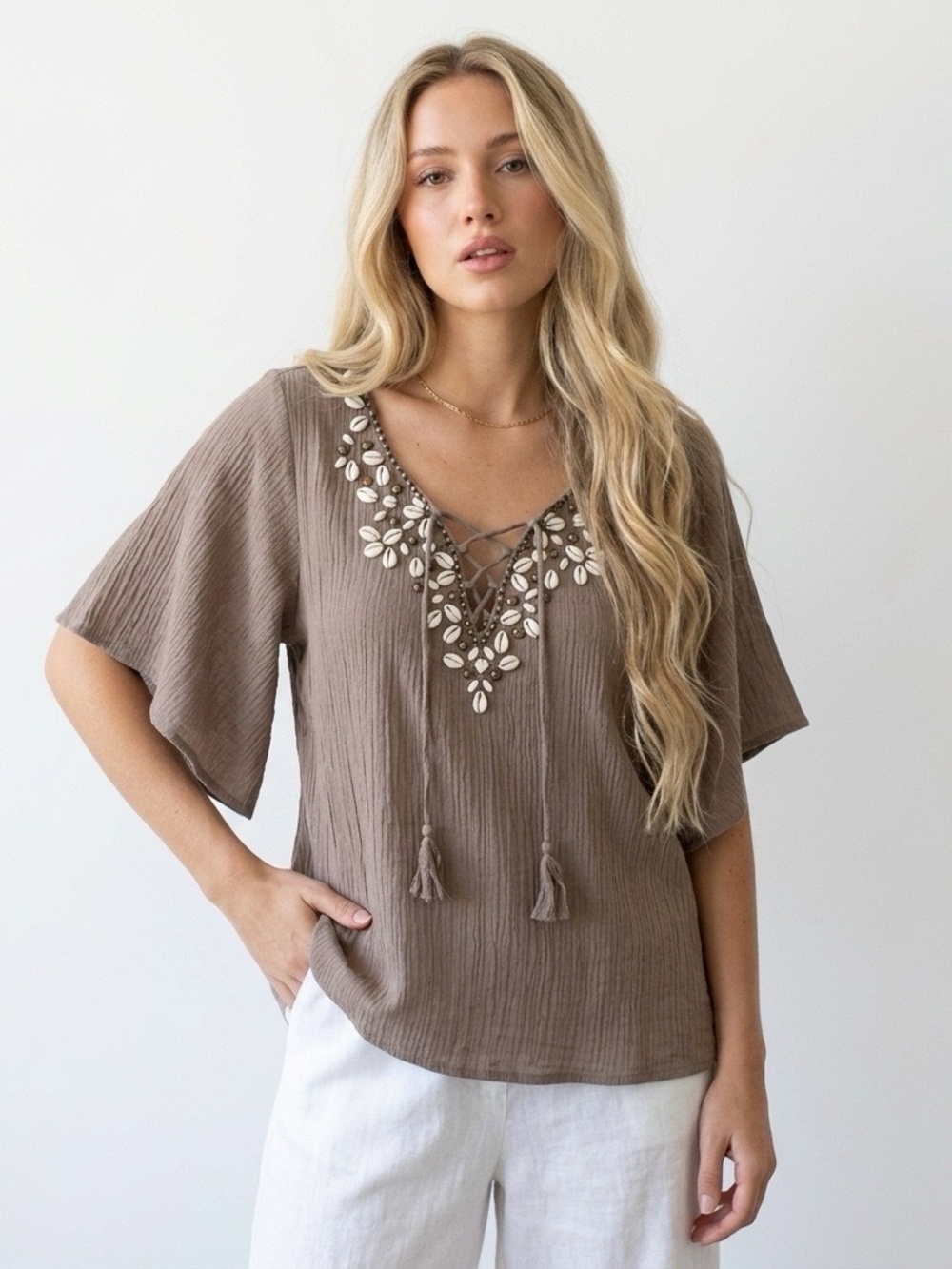 Ivy Ridge Y2K Vintage Gauzy Beaded Top Womens Large Bohemian Ethereal Coastal